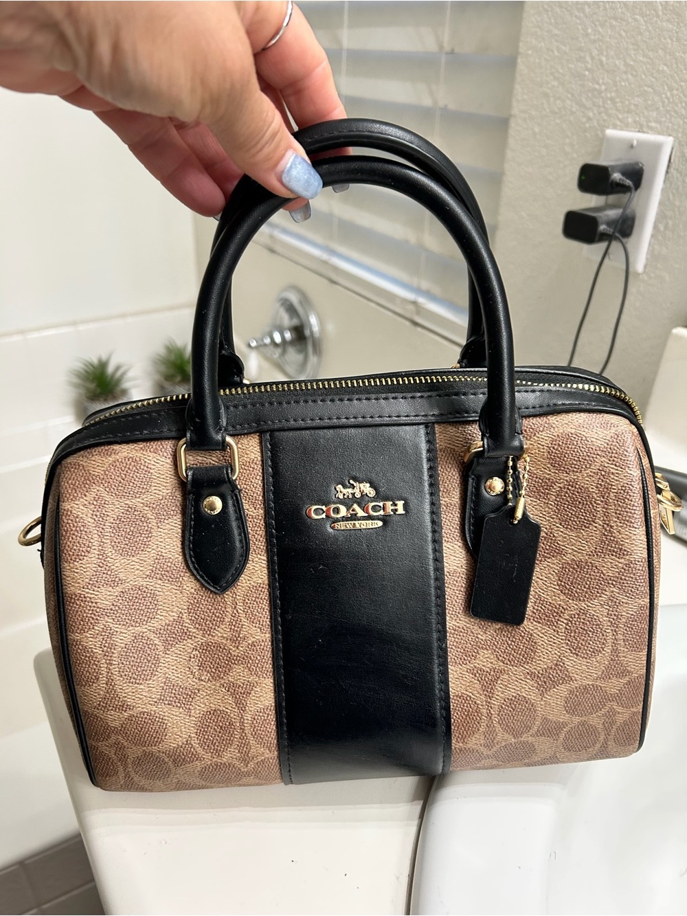 COACH Rowan Satchel In Signature Canvas Brown Black No Strap MED SIZE